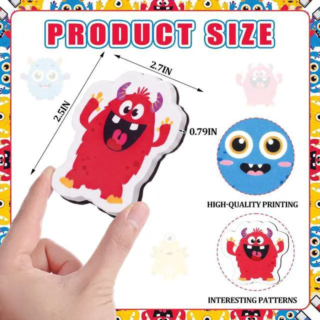 Alt view image 2 of 7 - 12 Pack Back to School Monster Magnetic Dry Erase Erasers | 2.6'' Whiteboard Eraser for Kids, Cute Elementary Kindergarten Supplies, Classroom Must Have