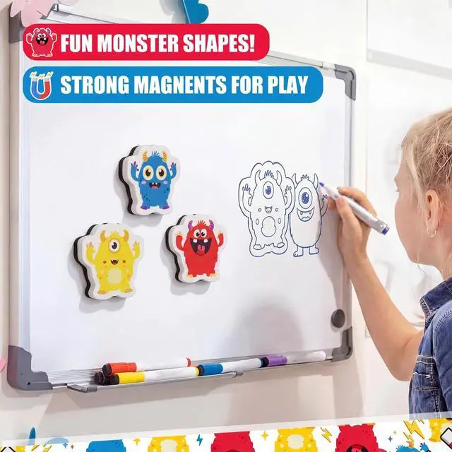 Alt view image 6 of 7 - 12 Pack Back to School Monster Magnetic Dry Erase Erasers | 2.6'' Whiteboard Eraser for Kids, Cute Elementary Kindergarten Supplies, Classroom Must Have