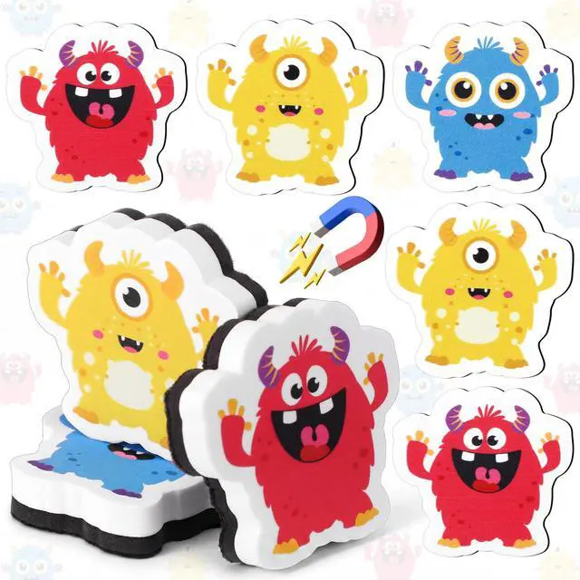 Alt view image 7 of 7 - 12 Pack Back to School Monster Magnetic Dry Erase Erasers | 2.6'' Whiteboard Eraser for Kids, Cute Elementary Kindergarten Supplies, Classroom Must Have