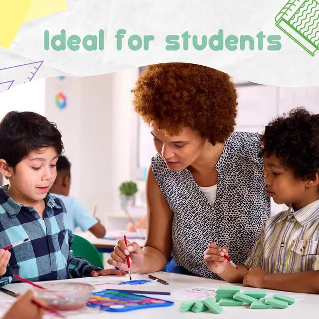 Alt view image 5 of 7 - 12 Count Green Pencil Erasers Rectangular Rubber Eraser Bulk for Bag Supplies Gift Teacher Student