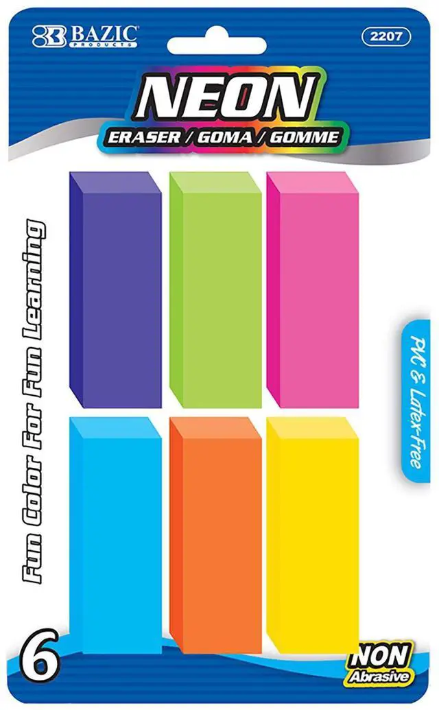 Main image of Neon Bevel Eraser (6/Pack) | Soft latex-free, Neon beveled block erasers, PVC-free rubber, Clean erase, Smudge-resistant, School, Home, Art