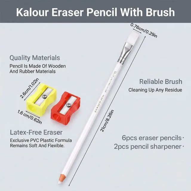 Alt view image 2 of 7 - 6Pack Precision Eraser Pen Detail Erasers Artists Pen Style Eraser | Professional Highlight Painting Tool, for Sketch Charcoal Drawing Writing Detailing, 2 Sharpener