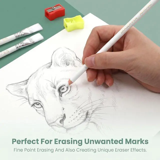 Alt view image 7 of 7 - 6Pack Precision Eraser Pen Detail Erasers Artists Pen Style Eraser | Professional Highlight Painting Tool, for Sketch Charcoal Drawing Writing Detailing, 2 Sharpener