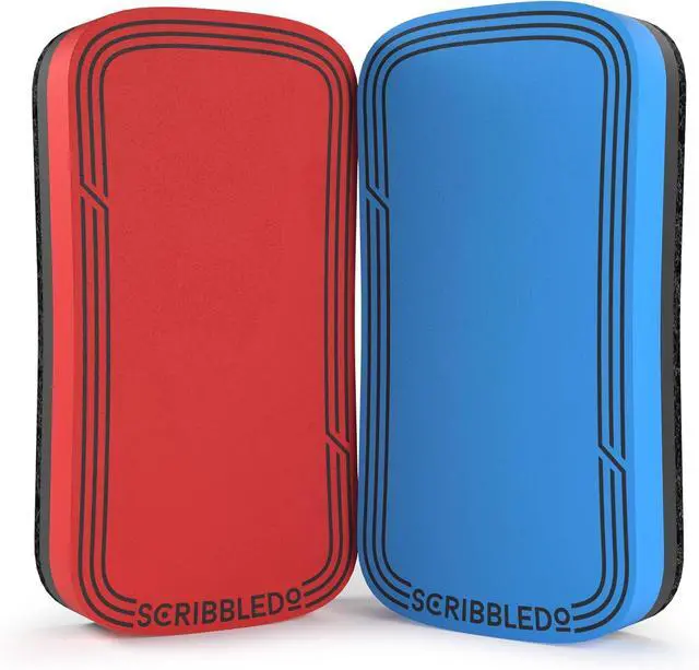 Main image of Magnetic Dry Erase Eraser Red & Blue 2 Pack Whiteboard Cleaner | STREAK-FREE WHITEBOARD ERASER Soft felt pad wipes whiteboards and glass boards clean in one pass, no smearing or ghosting.