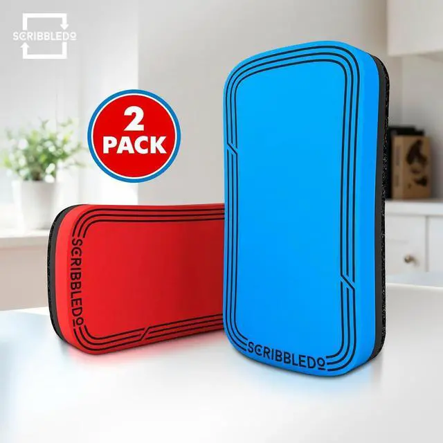 Alt view image 3 of 7 - Magnetic Dry Erase Eraser Red & Blue 2 Pack Whiteboard Cleaner | STREAK-FREE WHITEBOARD ERASER Soft felt pad wipes whiteboards and glass boards clean in one pass, no smearing or ghosting.