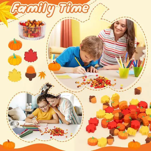 Alt view image 4 of 6 - 150Pcs Fall Mini Erasers, Cute Thanksgiving Erasers Bulk | Mini Erasers for Maple Leaf, Novelty Pencil Erasers Stationery for Classroom Prizes, Homework Rewards, Gifts Party Favors