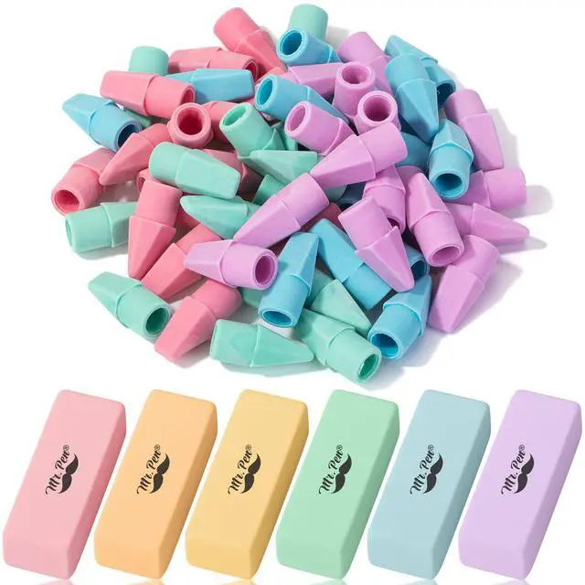 Main image of School Eraser Combination Set, 66 Pack, Pastel Colors | Latex Free Erasers for School, Office, Art Sketching, Homework, Exams, Clean Smudge-Free Correction