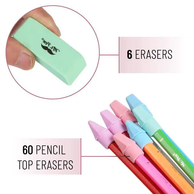 Alt view image 7 of 7 - School Eraser Combination Set, 66 Pack, Pastel Colors | Latex Free Erasers for School, Office, Art Sketching, Homework, Exams, Clean Smudge-Free Correction