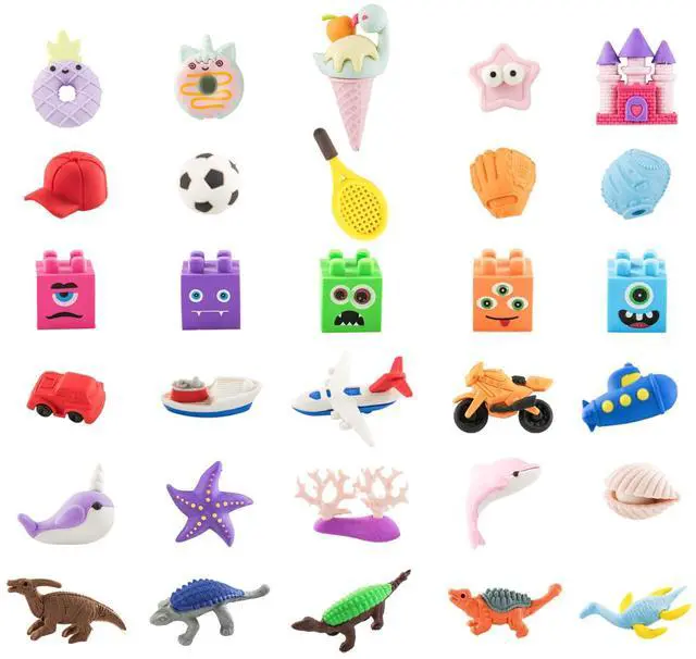 Main image of 30pcs 3D Cute Kids Erasers, Random Desktop Pet Toys Gifts, Classroom Rewards Kids Party Gifts, Various Styles Such as Animals, Food, Plants, Space, Princess, Sports, Halloween, Christmas