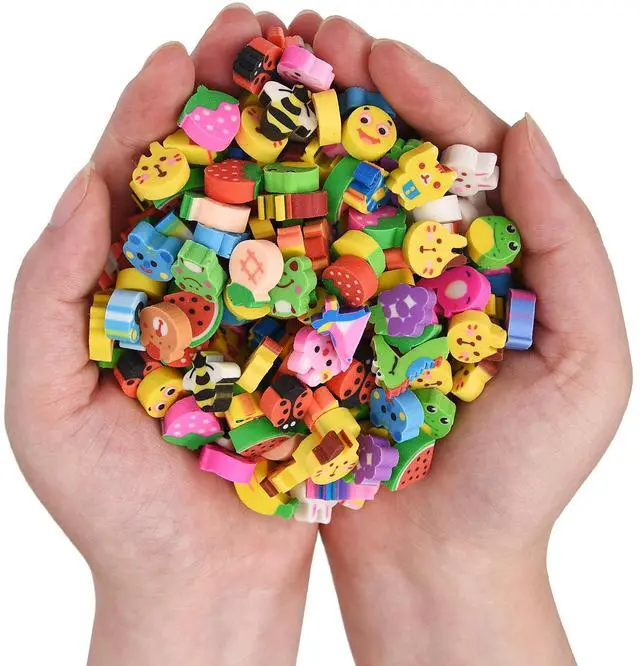 Main image of 300PCS Mini Cute Animals and Fruits Pencil Erasers for Kids Bulk | for back to school Classroom gift(Animals and Fruits, small)