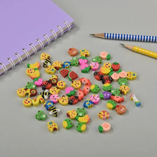 Alt view image 3 of 4 - 300PCS Mini Cute Animals and Fruits Pencil Erasers for Kids Bulk | for back to school Classroom gift(Animals and Fruits, small)
