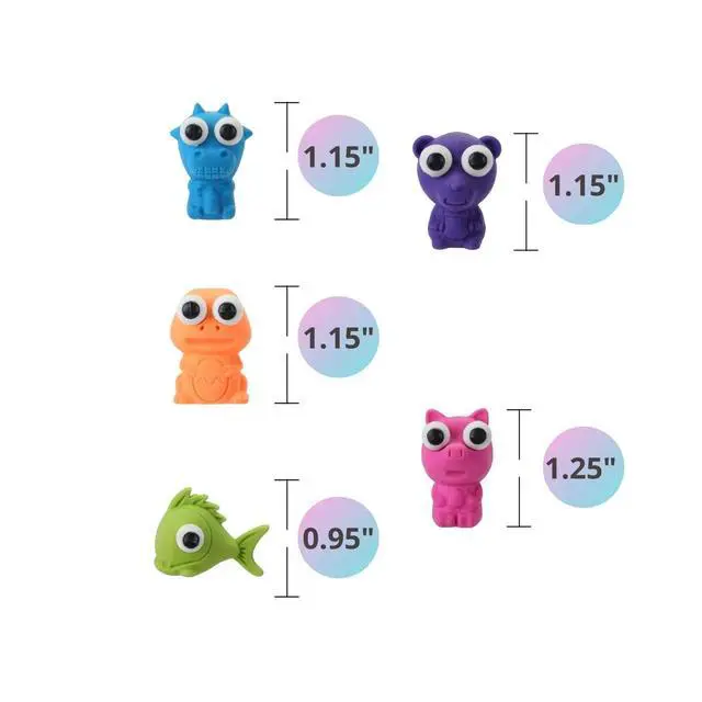 Alt view image 5 of 7 - Animal Pencil Top Eraser, 20 Pack, 5 Assorted Styles | Cute Animal Designs with Pop-Out Eyes, Latex-Free, No-Smudge Cap Pencil Erasers for Kids, Teachers
