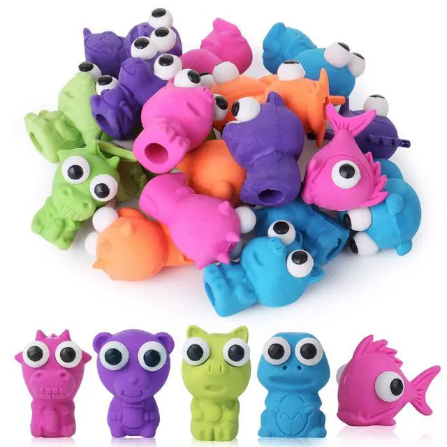 Alt view image 3 of 7 - Animal Pencil Top Eraser, 20 Pack, 5 Assorted Styles | Cute Animal Designs with Pop-Out Eyes, Latex-Free, No-Smudge Cap Pencil Erasers for Kids, Teachers