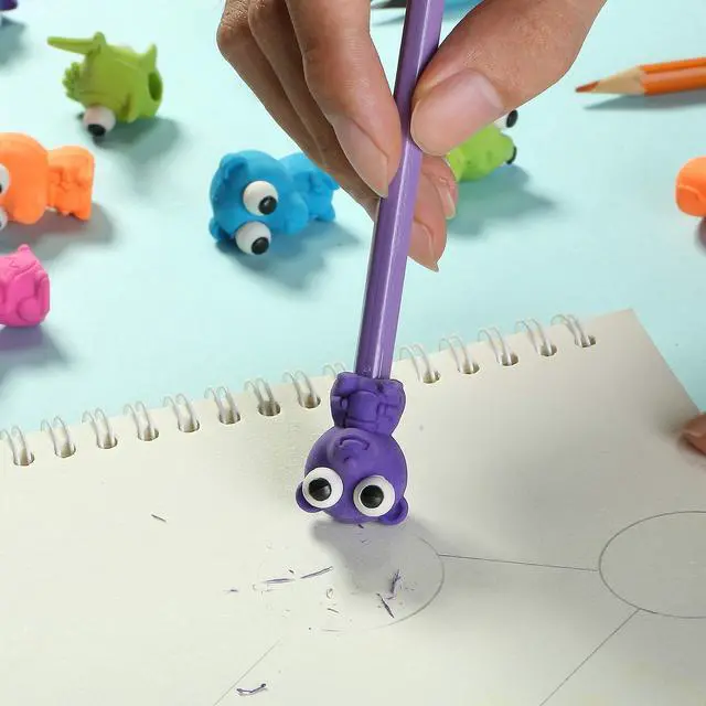 Alt view image 6 of 7 - Animal Pencil Top Eraser, 20 Pack, 5 Assorted Styles | Cute Animal Designs with Pop-Out Eyes, Latex-Free, No-Smudge Cap Pencil Erasers for Kids, Teachers