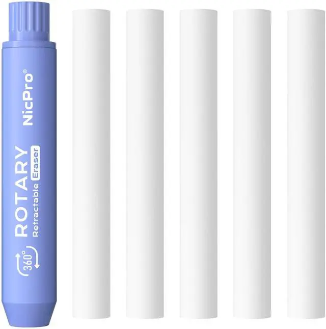 Main image of 5+1 Pack Rotary Retractable Erasers, Soft TPE Rubber Twist - Purple | Large Cute Pencil Eraser with 5 Refills, Clean-Erasing Eraser for Kids & Students, School Office Supplies Stationary Set
