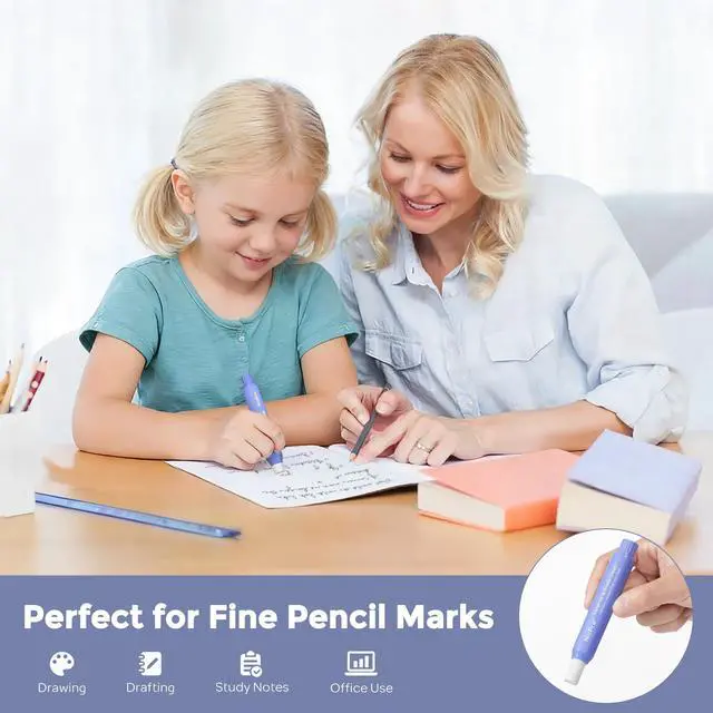 Alt view image 5 of 6 - 5+1 Pack Rotary Retractable Erasers, Soft TPE Rubber Twist - Purple | Large Cute Pencil Eraser with 5 Refills, Clean-Erasing Eraser for Kids & Students, School Office Supplies Stationary Set