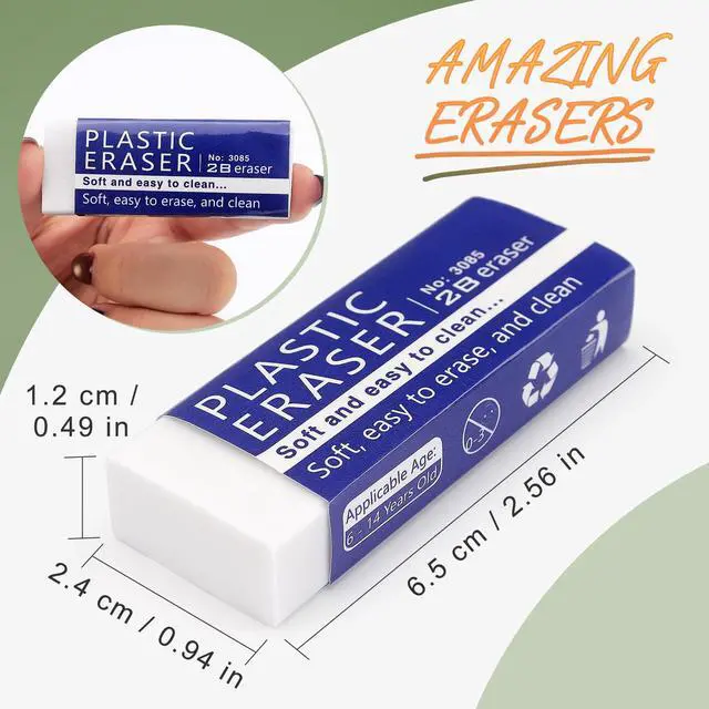 Alt view image 2 of 7 - White Erasers for Clean, Large Pencil Eraser, 8 Pack