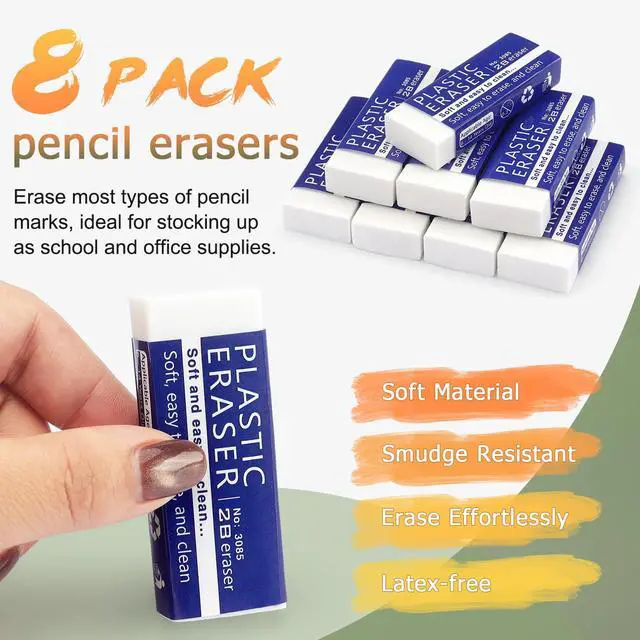 Alt view image 3 of 7 - White Erasers for Clean, Large Pencil Eraser, 8 Pack