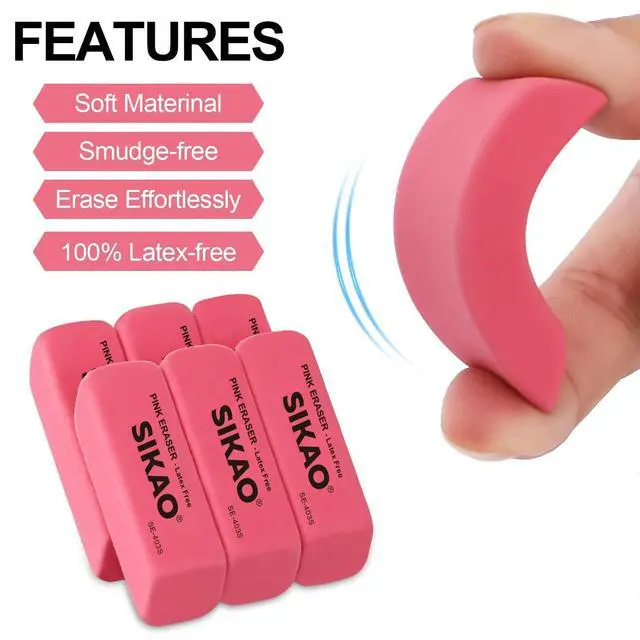 Alt view image 3 of 7 - Pink Erasers, 6 Pack Pencil Erasers | Latex-Free & Smudge-Free Beveled Rubber Erasers for School Supplies, Classroom, Art & Homework
