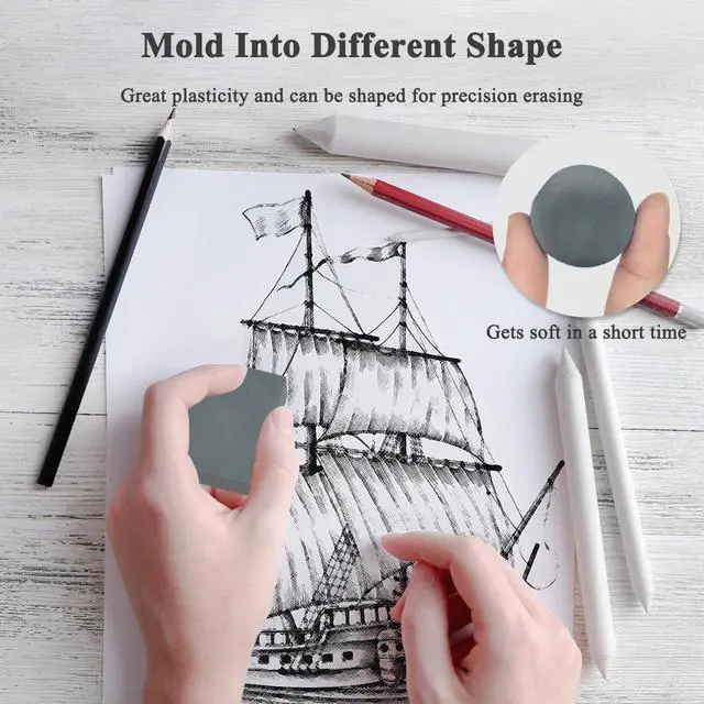 Alt view image 4 of 7 - kneaded erasers for Artists, Soft Kneadable Eraser for Drawing 2 Pack | Moldable Rubber for Sketching, Art Erasers for Drawing with Storage Case, Moldable & Flexible, Clean Removal