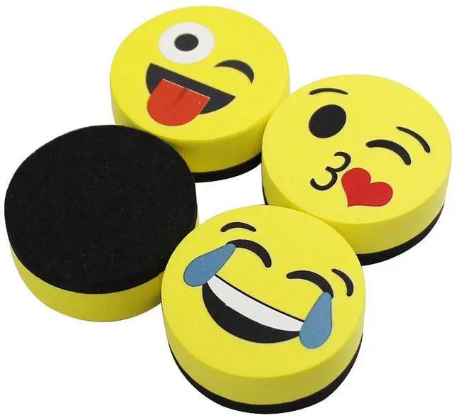 Main image of Magnetic Smiley Face Circular Whiteboard Eraser / 4 Pack of 2" Dry Erase Erasers