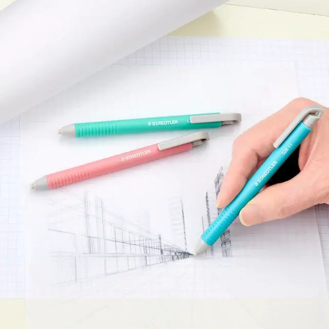 Alt view image 3 of 4 - Vinyl Eraser Holder 3-Pack, Retractable Precision Erasers for Pencils, Soft Latex-Free Vinyl, Smudge-Free Clean Erasing for Drawing, Drafting, School & Office Use