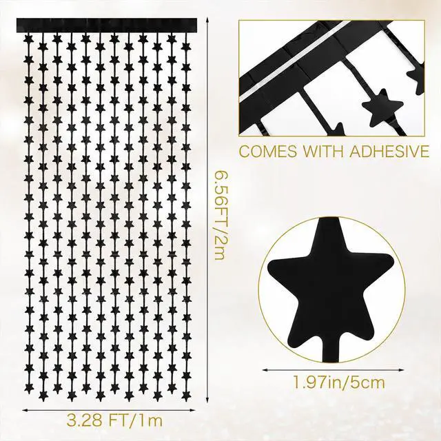 Alt view image 2 of 7 - 2pcs Star Banner Foil Curtain Backdrop 3.2x9.8ft Hanging Star Garland | Black, for Graduation, Wedding, Anniversary Party, Birthday, Halloween, New Years Eve, Christmas, Photo Booth Props Decor