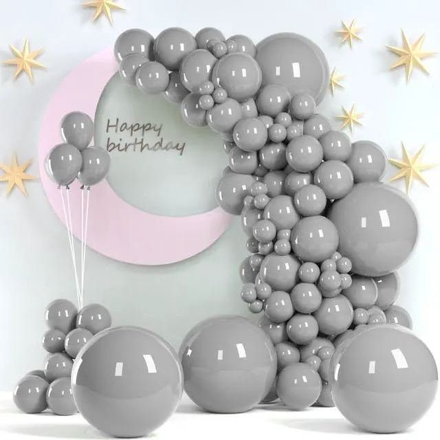 Main image of Grey Balloons, 140pcs 18 12 10 5 Inch Different Sizes Pack Balloons | Balloons for BOHO Birthday Halloween Holiday Balloon Garland as Party Decorations