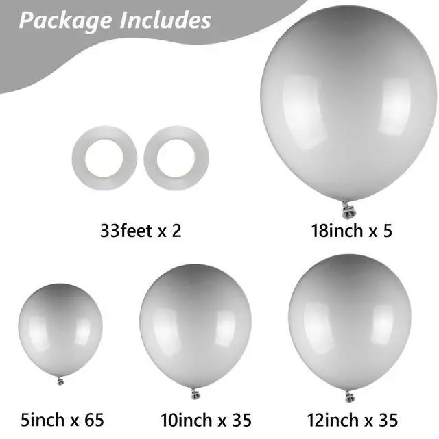 Alt view image 2 of 7 - Grey Balloons, 140pcs 18 12 10 5 Inch Different Sizes Pack Balloons | Balloons for BOHO Birthday Halloween Holiday Balloon Garland as Party Decorations