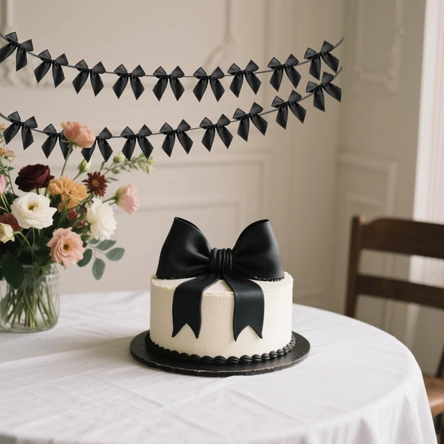 Alt view image 3 of 6 - 2pcs Black Bow Banner Pre Strung Bow Garland Banner | Party Decorations for Girls Coquette Birthday Baby Shower Decor