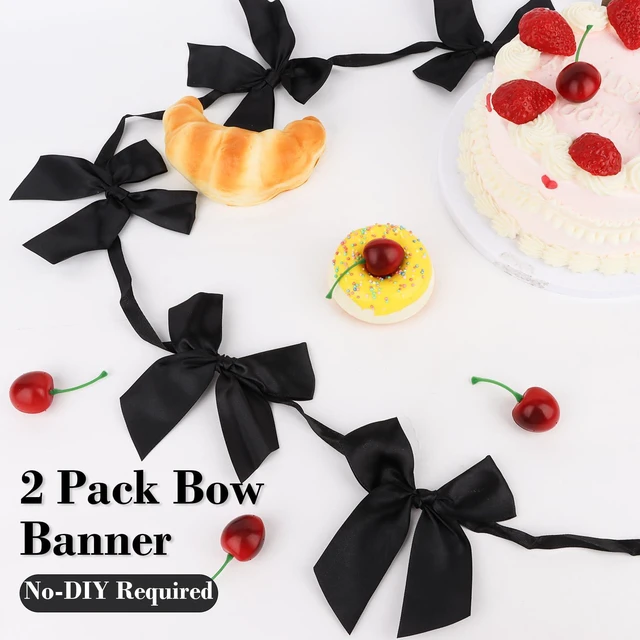 Alt view image 6 of 6 - 2pcs Black Bow Banner Pre Strung Bow Garland Banner | Party Decorations for Girls Coquette Birthday Baby Shower Decor