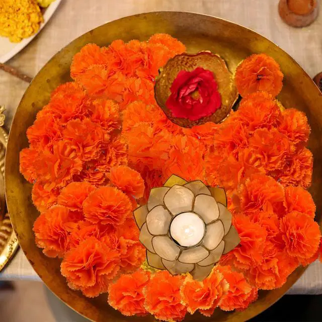 Alt view image 3 of 7 - Marigold Flower Heads Bulk 30Pcs, Day of the Dead Dia De Los Muertos Mexican Artificial Flowers for Diwali Home DIY Wreath Garland Decoration Halloween Decor for Indian Pooja Floral(Orange)