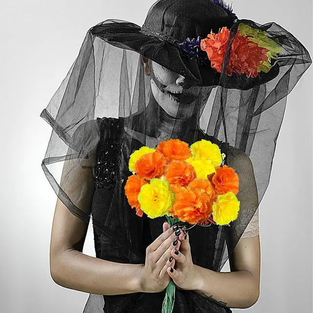 Alt view image 7 of 7 - Marigold Flower Heads Bulk 30Pcs, Day of the Dead Dia De Los Muertos Mexican Artificial Flowers for Diwali Home DIY Wreath Garland Decoration Halloween Decor for Indian Pooja Floral(Orange)