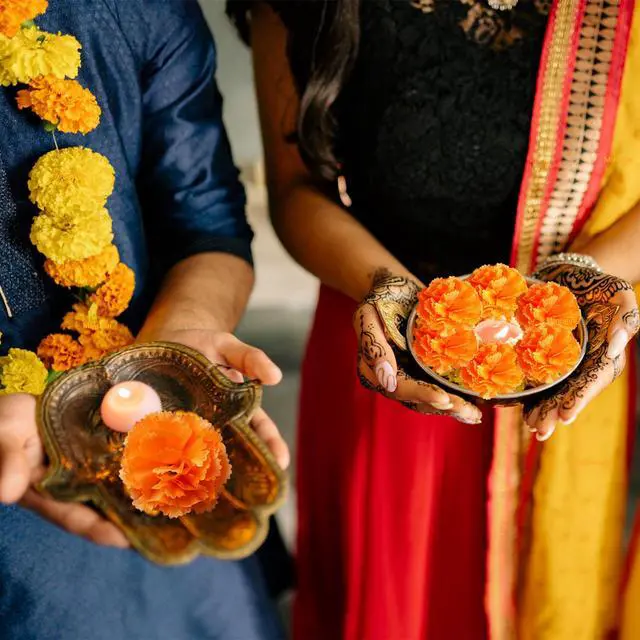 Alt view image 4 of 7 - Marigold Flower Heads Bulk 30Pcs, Day of the Dead Dia De Los Muertos Mexican Artificial Flowers for Diwali Home DIY Wreath Garland Decoration Halloween Decor for Indian Pooja Floral(Orange)
