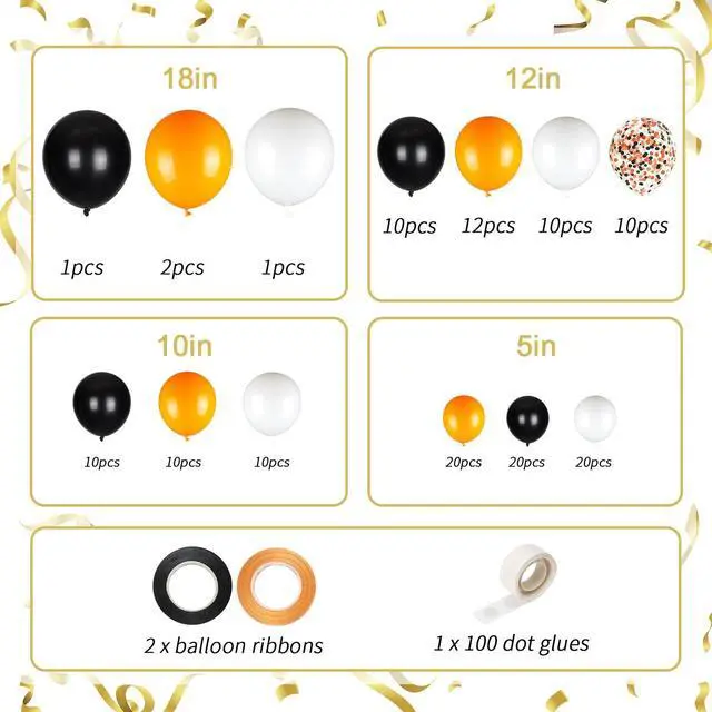 Alt view image 2 of 7 - 136pcs Black Orange White Balloon Garland Kit - 18/12/10/5 Inch Balloons | Balloon Arch Set for Halloween, Birthday, Graduation Party Decorations