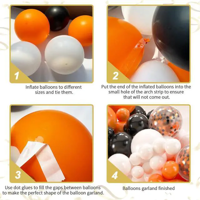 Alt view image 3 of 7 - 136pcs Black Orange White Balloon Garland Kit - 18/12/10/5 Inch Balloons | Balloon Arch Set for Halloween, Birthday, Graduation Party Decorations