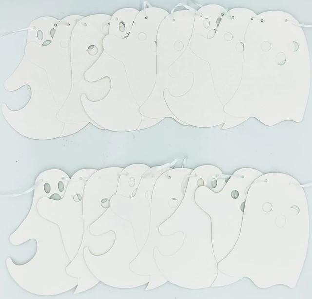 Alt view image 7 of 7 - 2 Pack Glittery Halloween Hanging Ghost Banners Halloween Party White Ghost Garland Party Banner for Haunted Houses Home Decorations Supplies White