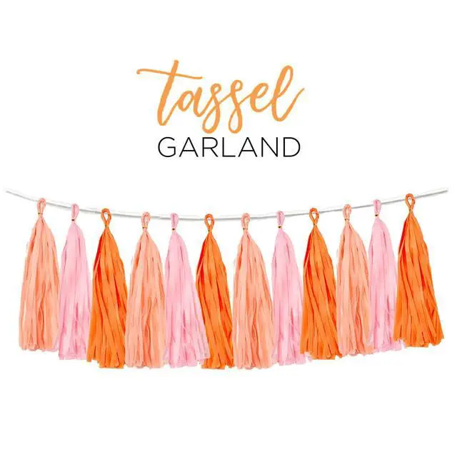 Alt view image 3 of 4 - 15PCS Pink Orange Peach DIY Tissue Tassel Garland Groovy Retro Party Tassel Banner Bunting Streamer for Girl Baby Shower Groovy Halloween Birthday Bridal Shower Nursery Classroom Wall Hanging Décor