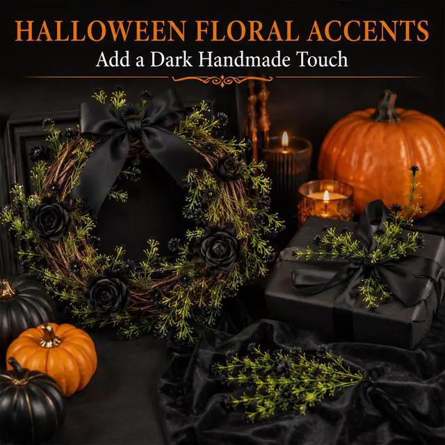 Alt view image 3 of 7 - Baby Breath Flowers Artificial - 100pcs Tiny Artificial Flowers | Mini Flower for Halloween Gothic Decor, Scrapbook Supplies, Garland Accents Bouquet Accessories, All Black, 3.74In