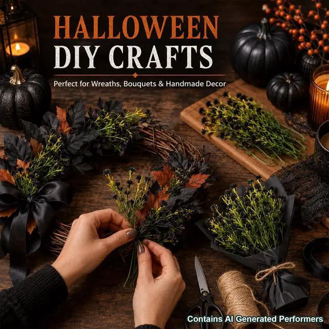 Alt view image 4 of 7 - Baby Breath Flowers Artificial - 100pcs Tiny Artificial Flowers | Mini Flower for Halloween Gothic Decor, Scrapbook Supplies, Garland Accents Bouquet Accessories, All Black, 3.74In
