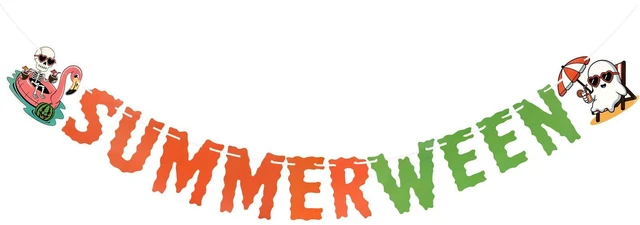 Main image of Summerween Banner Decor Halloween Summer Garland Party Decoration | Orange Green Summerween Banner Decorations for Hawaiian Luau Beach Party Supplies Spooky Halloween Summer Decor Home Outdoor