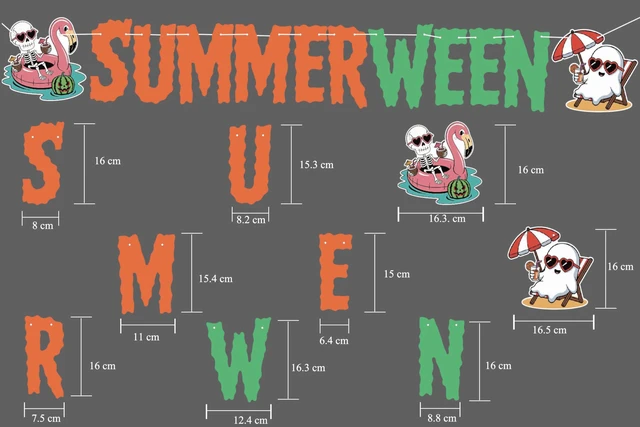 Alt view image 2 of 7 - Summerween Banner Decor Halloween Summer Garland Party Decoration | Orange Green Summerween Banner Decorations for Hawaiian Luau Beach Party Supplies Spooky Halloween Summer Decor Home Outdoor