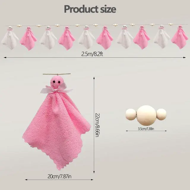 Alt view image 2 of 4 - 8.2Ft Halloween Ghost Garland Decoration Handmade Cute Ghosts with Pink Bow White Mantle Ghost Banner with Wooden Beads Small Spooky Hanging Decor for Halloween Home Party (Pink+White)