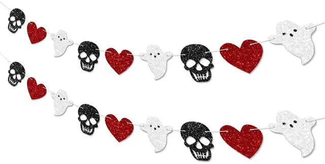 Alt view image 2 of 7 - 2pcs Skull Ghost Garland for Halloween Party Decorations, Black/Silver/Red Skeleton Garland for Halloween Gothic Birthday Party Decorations, No DIY.