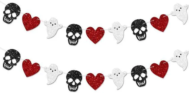 Main image of 2pcs Skull Ghost Garland for Halloween Party Decorations, Black/Silver/Red Skeleton Garland for Halloween Gothic Birthday Party Decorations, No DIY.