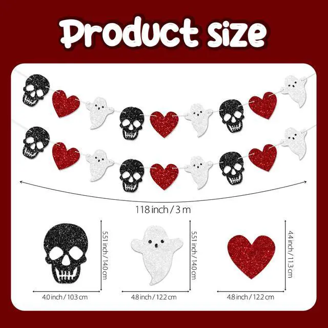 Alt view image 3 of 7 - 2pcs Skull Ghost Garland for Halloween Party Decorations, Black/Silver/Red Skeleton Garland for Halloween Gothic Birthday Party Decorations, No DIY.