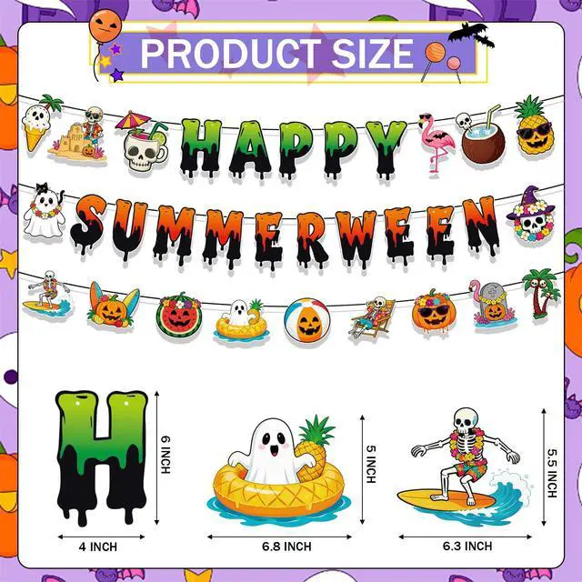 Alt view image 2 of 7 - Halloween Party Decorations for Summer 3 Pack Summer Halloween Banner Happy Summerween Banner Spooky Summer Garland Summerween Party Decorations Hawaiian Beach Pool Halloween Party Supplies