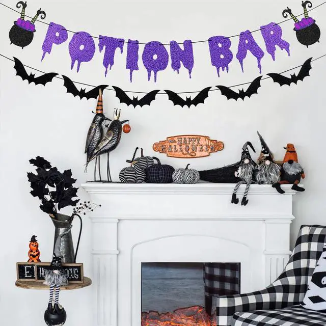 Alt view image 3 of 7 - Glitter Potion Bar Halloween Banner | Black and Purple, Witches Haunted House Theme, Garland Decorations, Hocus Pocus Decor, for Halloween Party Supplies