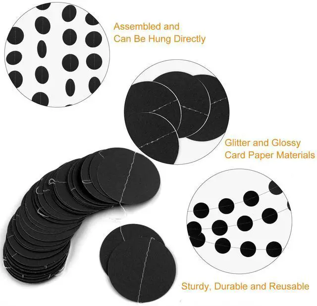 Alt view image 3 of 7 - 52 Feet Circle Garlands Black Circle Dots Paper Garland Circle Hanging Banner for Birthday Graduation Halloween Party Decorations