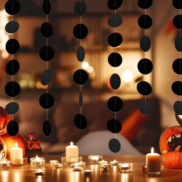 Alt view image 5 of 7 - 52 Feet Circle Garlands Black Circle Dots Paper Garland Circle Hanging Banner for Birthday Graduation Halloween Party Decorations